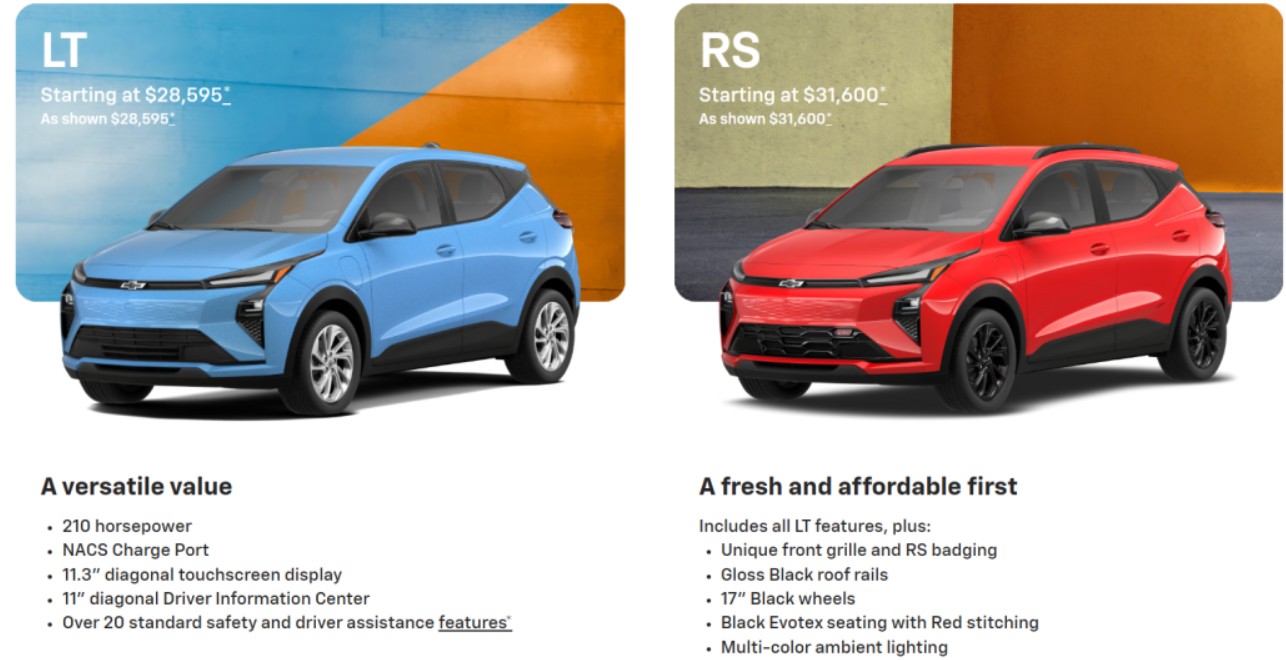 2027 Chevy Bolt LT vs RS Features, Specs & Price